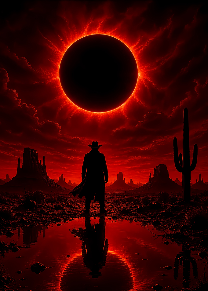 Cowboy Under a Fiery Eclipse