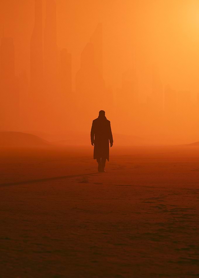 Man walking in a desert landscape