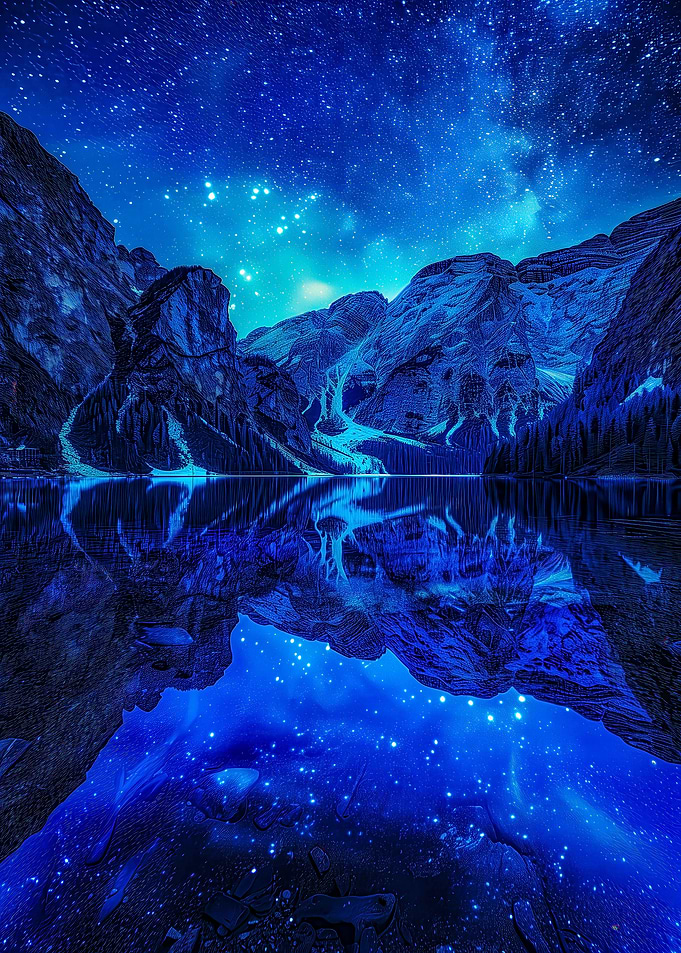 Starry Night Over Mountain Lake