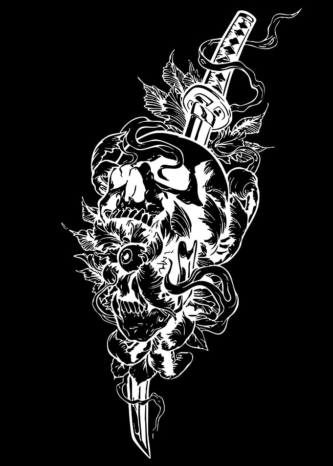 Skull and Katana Tattoo Design