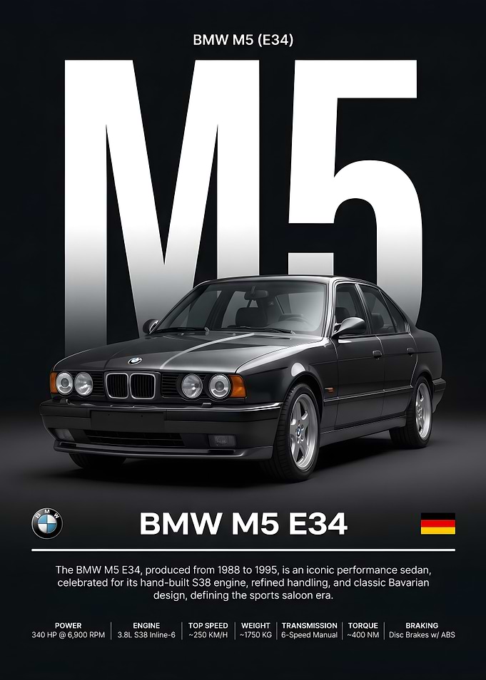BMW M5 E34 Poster