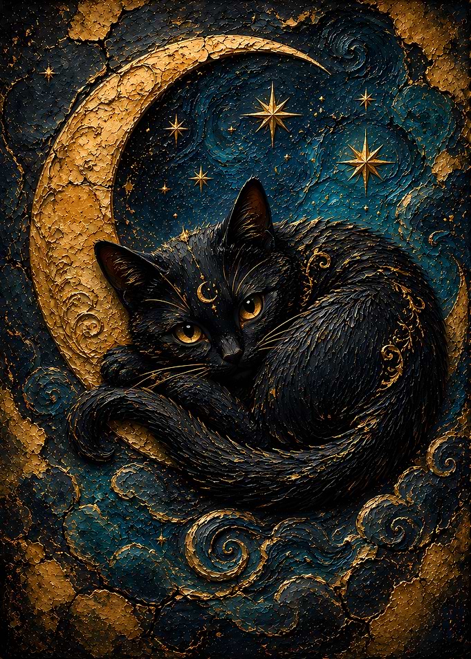 Black Cat on Crescent Moon