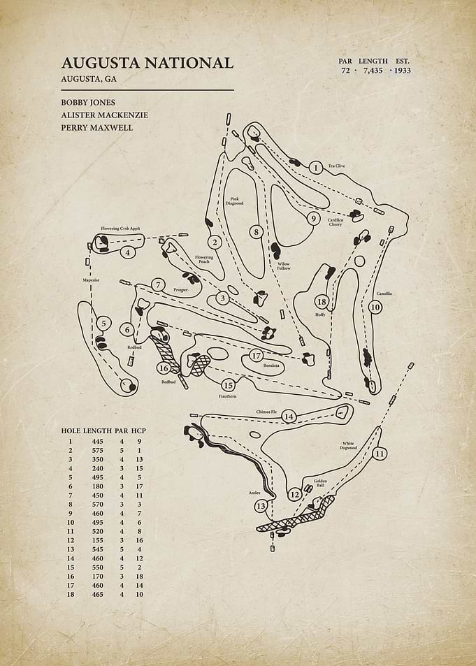 Augusta National Golf Club Vintage Course Map