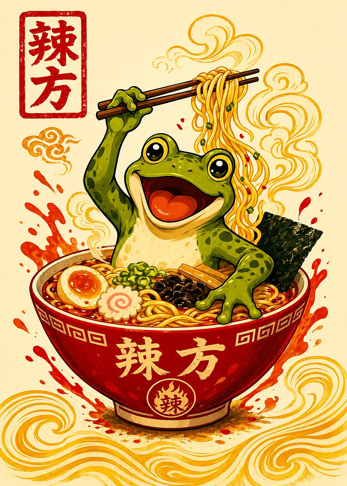 Happy Frog Eating Ramen