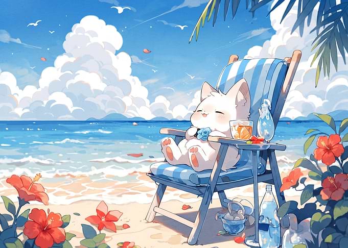 Cute Cat Relaxing on a Beach Chair