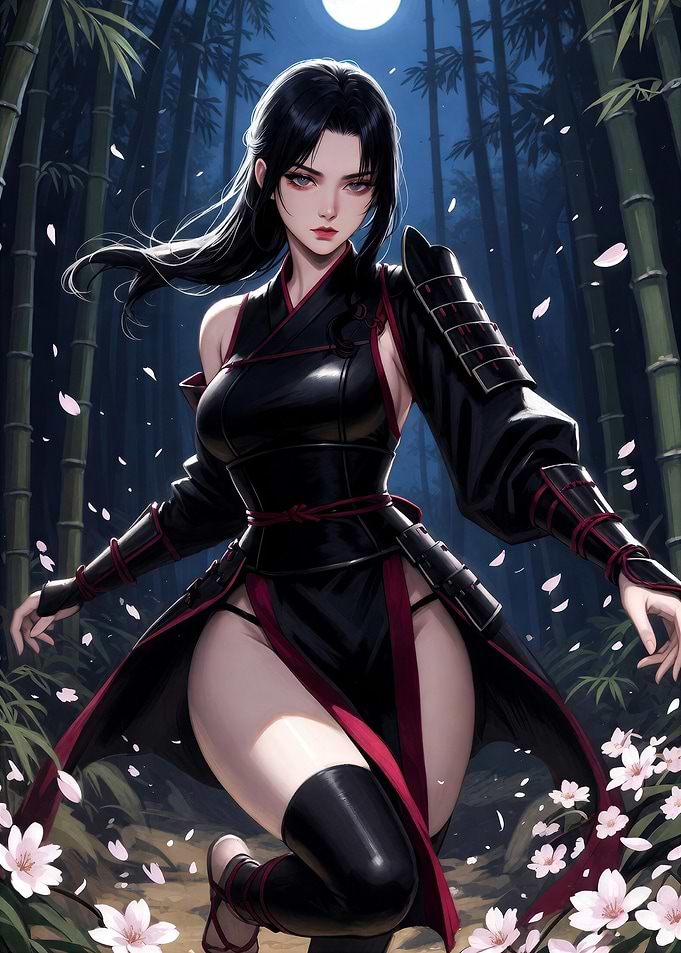 Samurai Woman in Bamboo Forest