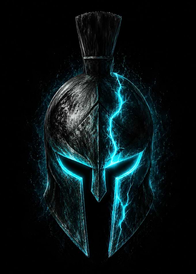 Spartan Helmet with Blue Lightning
