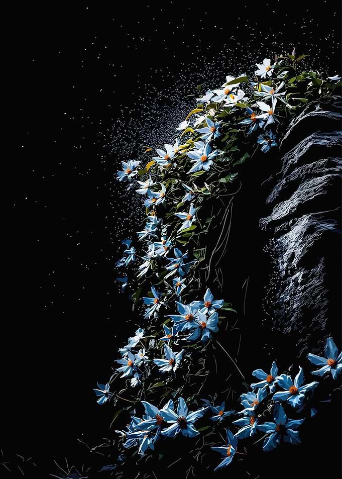 Blue Flowers on a Rocky Outcrop