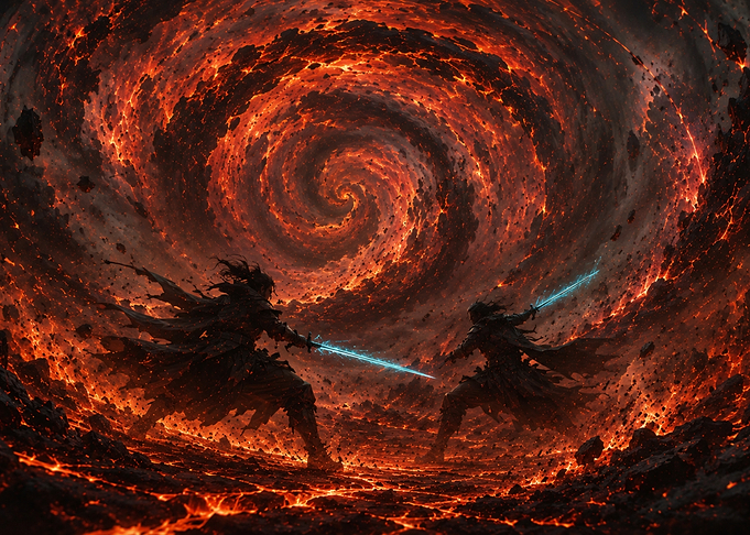 Epic Fantasy Battle in a Lava Vortex