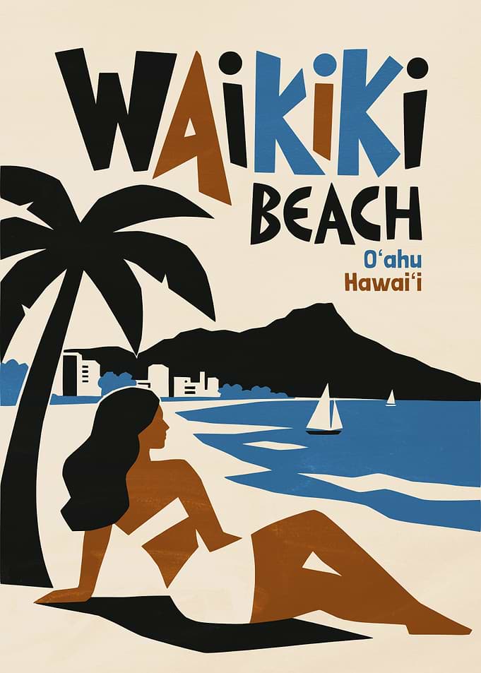 Waikiki Beach Retro Poster
