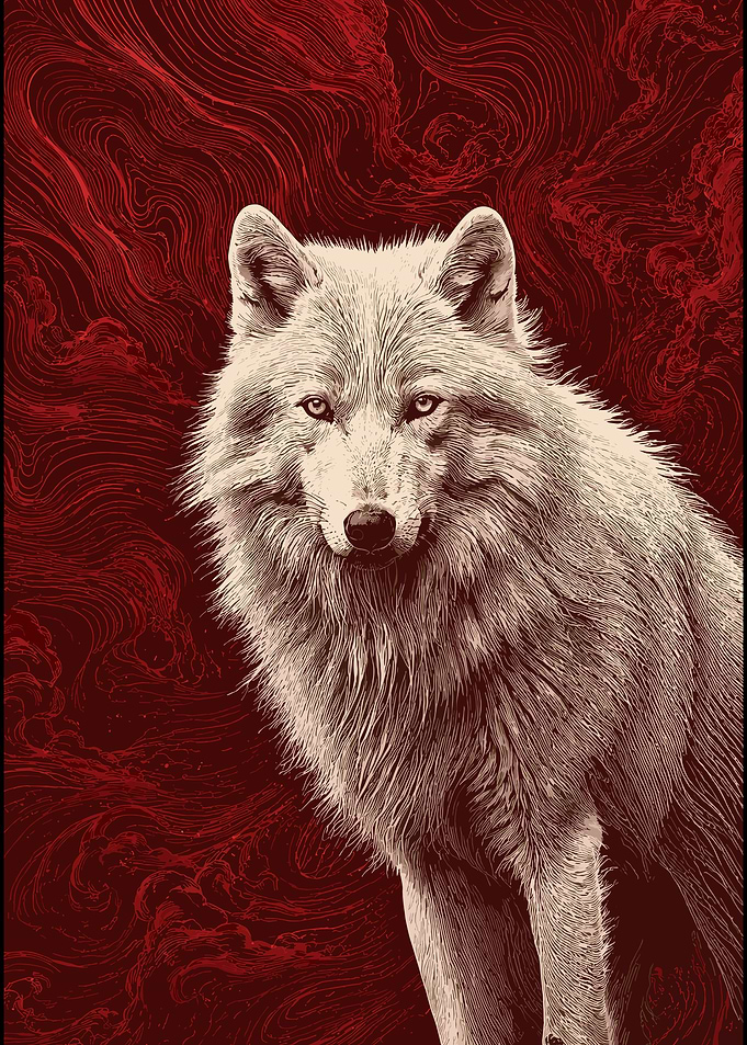 Wolf Portrait with Red Abstract Background