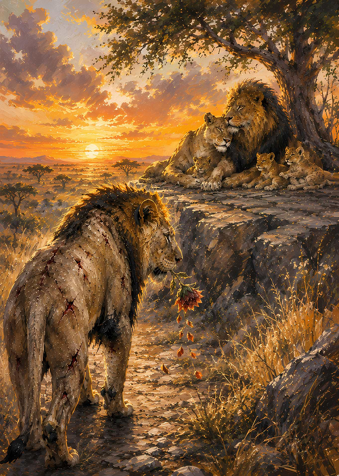 Lion Family at Sunset