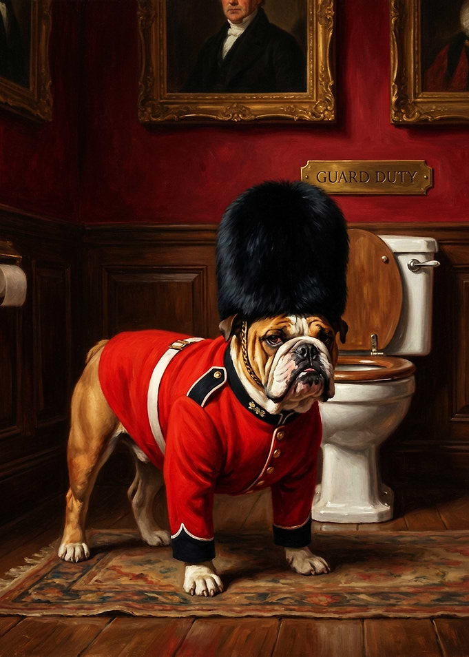 Bulldog in Guard Uniform on Duty