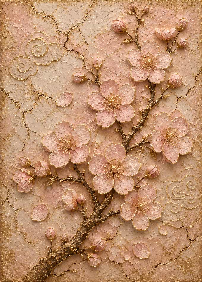 Embossed Cherry Blossoms on Textured Background