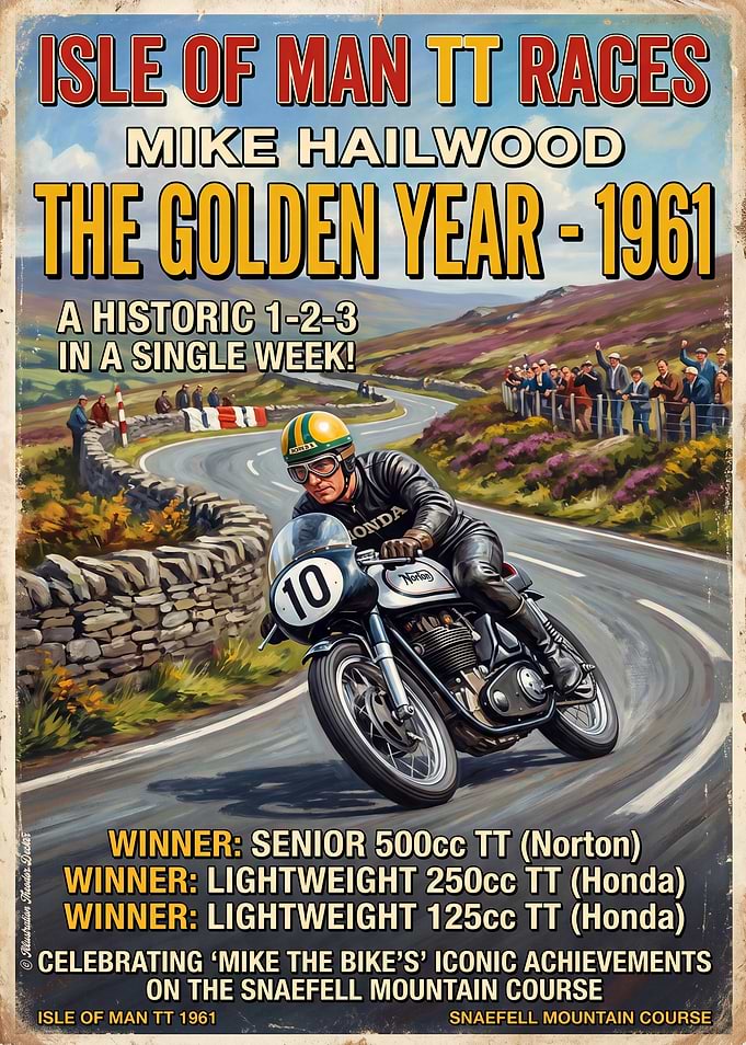 Mike Hailwood Isle of Man TT 1961 Poster