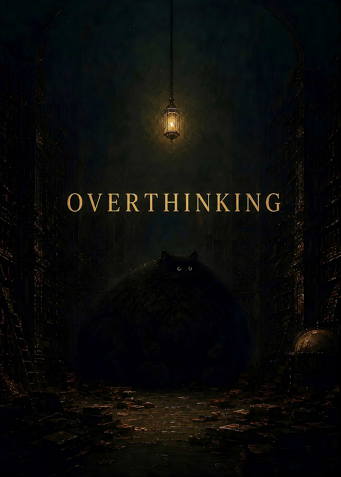 Overthinking Cat in Library
