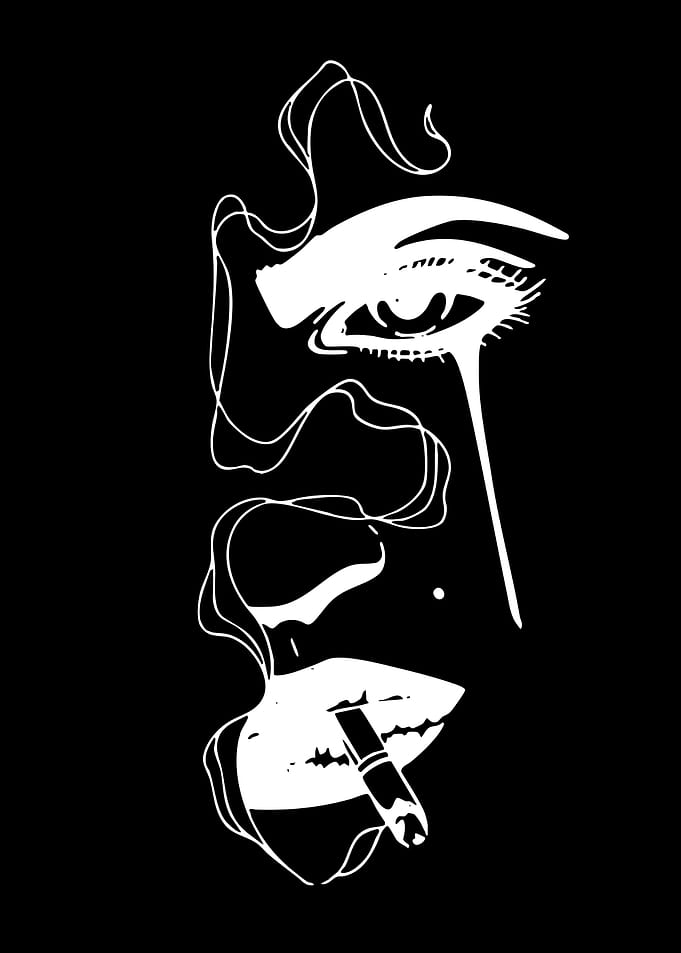 Woman Smoking with Smoke Swirls