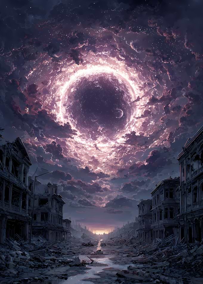 Apocalyptic Sky Over Ruined City