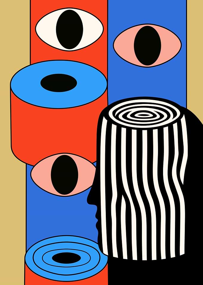 Surreal Eyes and Head Silhouette