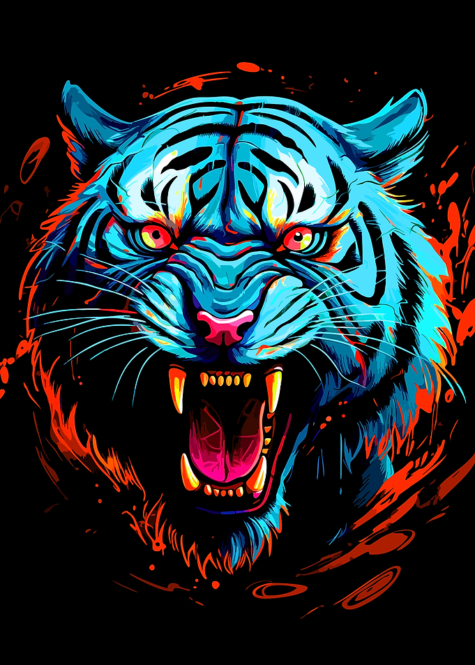 Aggressive Blue Tiger Roaring
