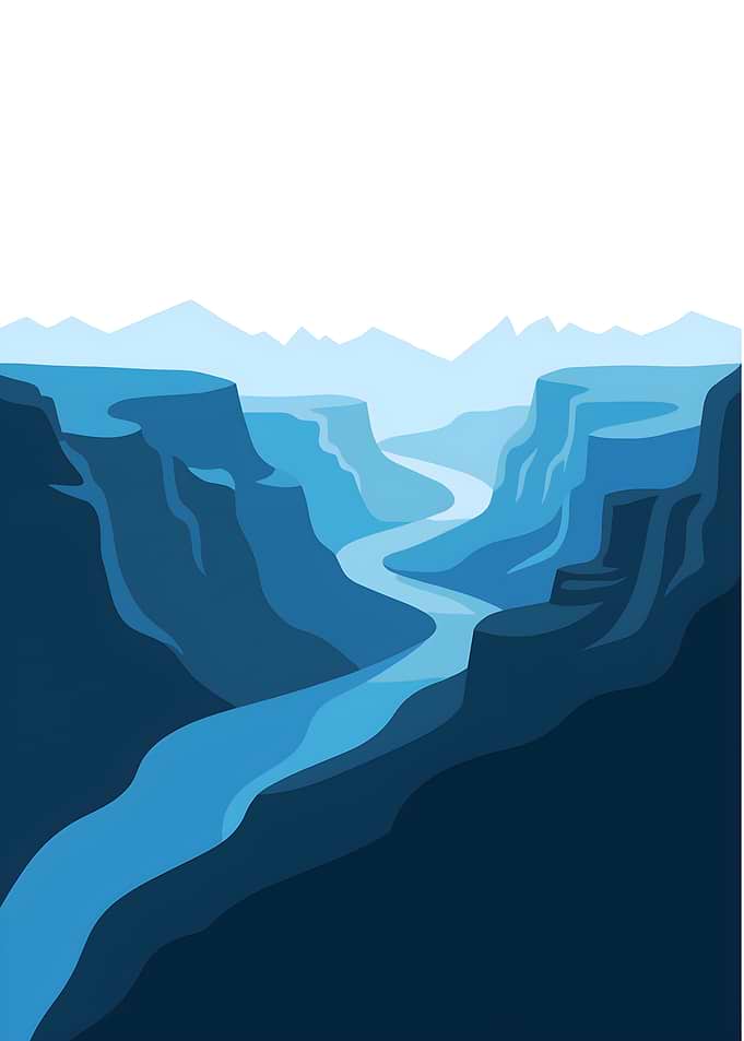 Minimalist Blue Canyon River Landscape
