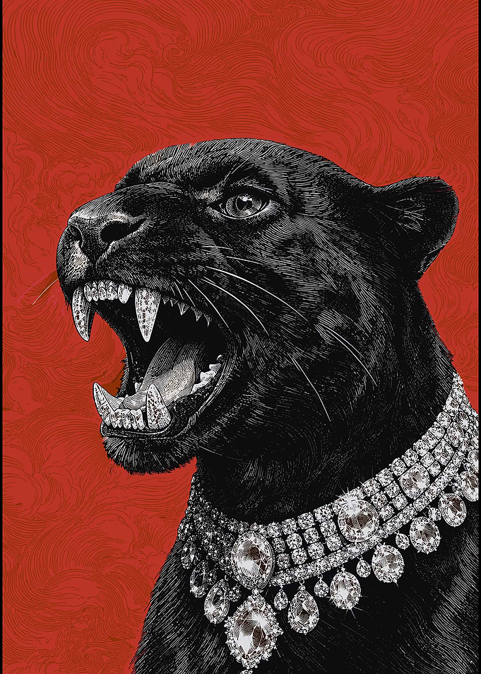 Black Panther with Diamond Necklace