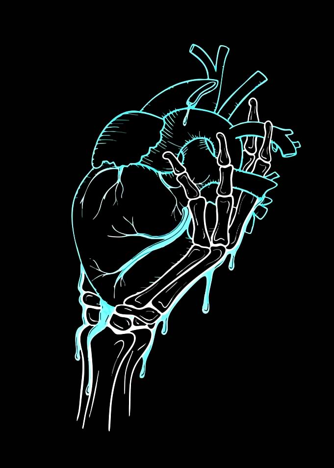 Skeleton Hand Holding Dripping Heart