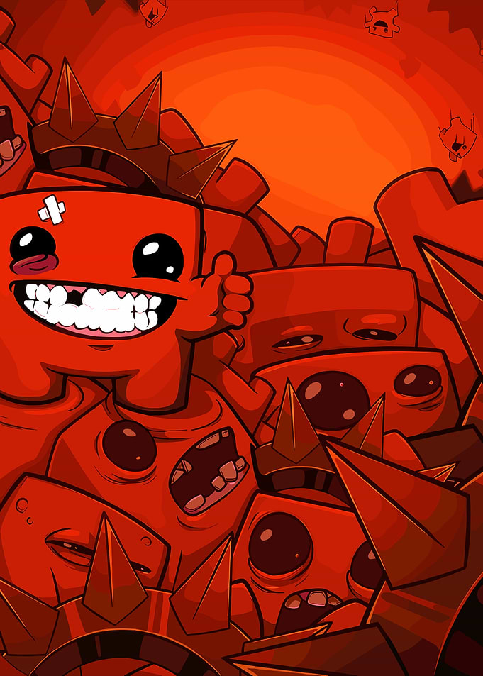 Super Meat Boy Characters in Red
