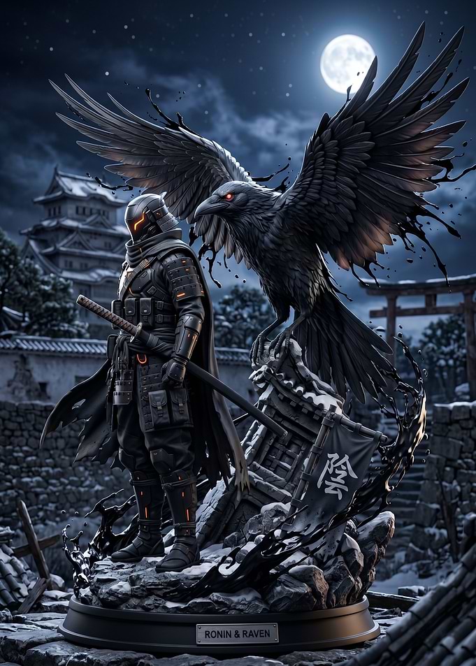 Ronin and Raven Statue