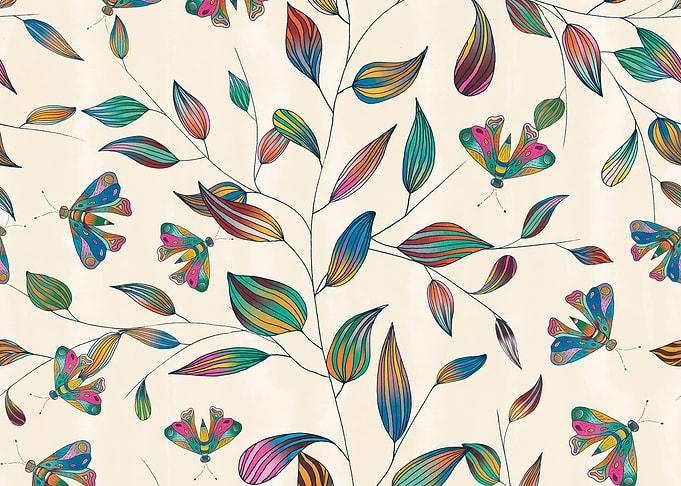 Colorful Butterflies and Leaves Pattern