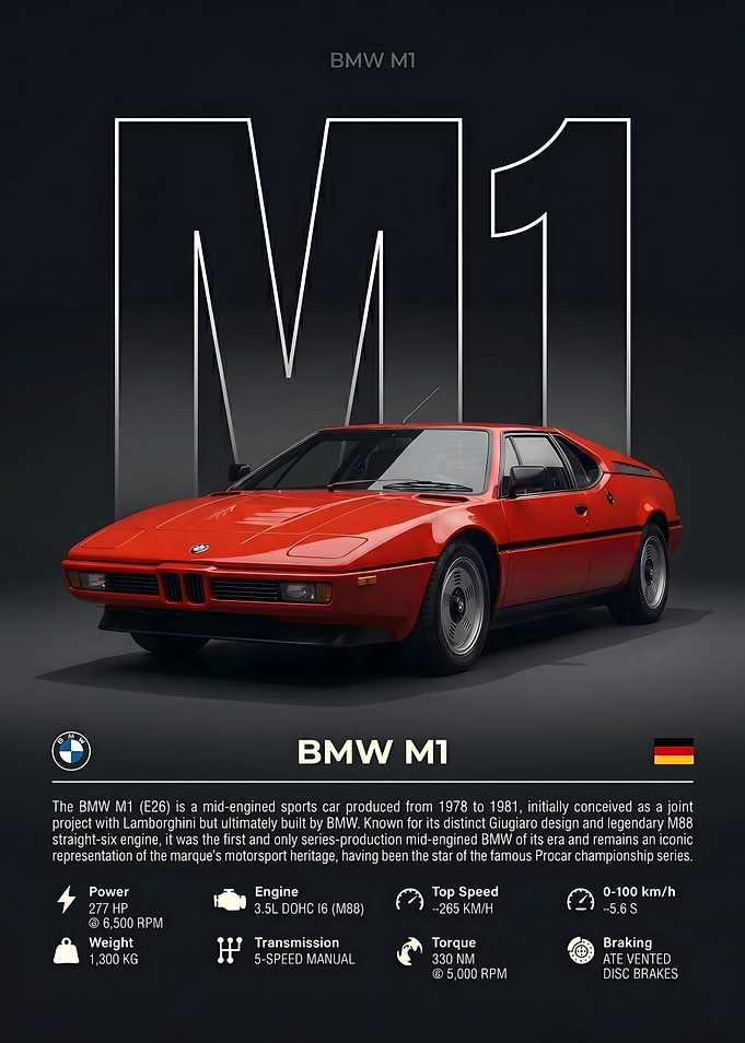 BMW M1 Sports Car Poster