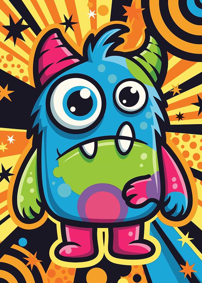 Cute Blue Monster with Colorful Accents