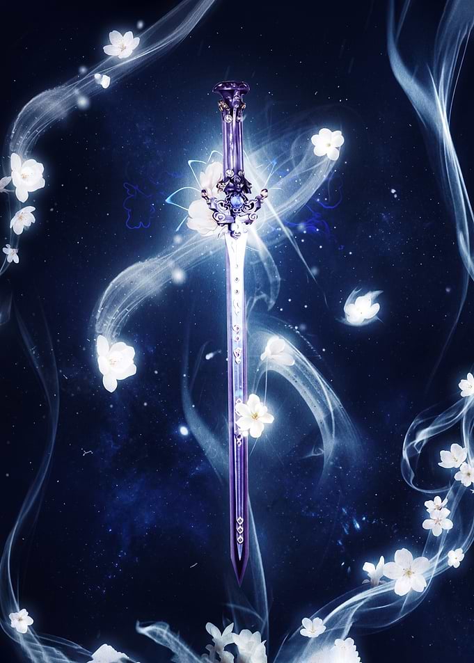 Enchanted Sword with Flowers and Smoke