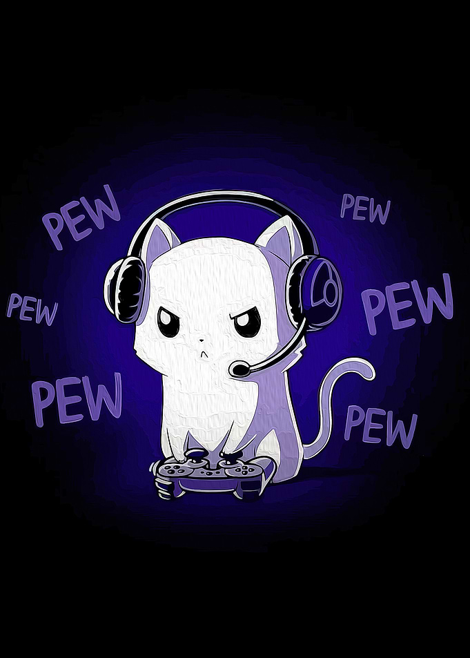 Gaming Cat with 'Pew Pew' Text