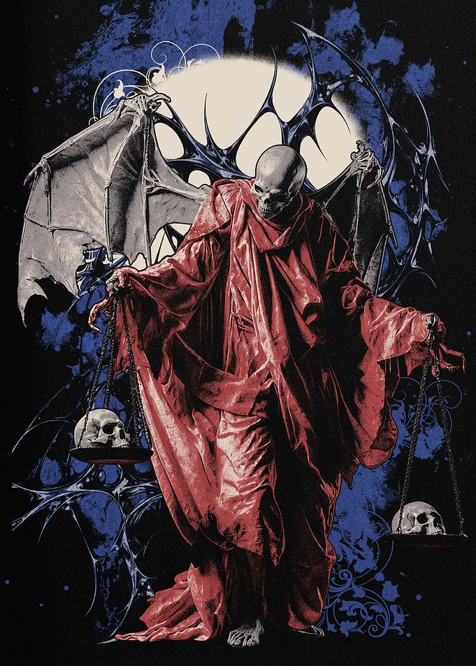 Grim Reaper with Scales and Skulls