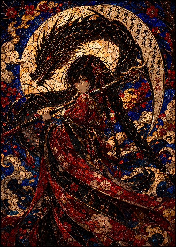 Dragon and Warrior in Stained Glass