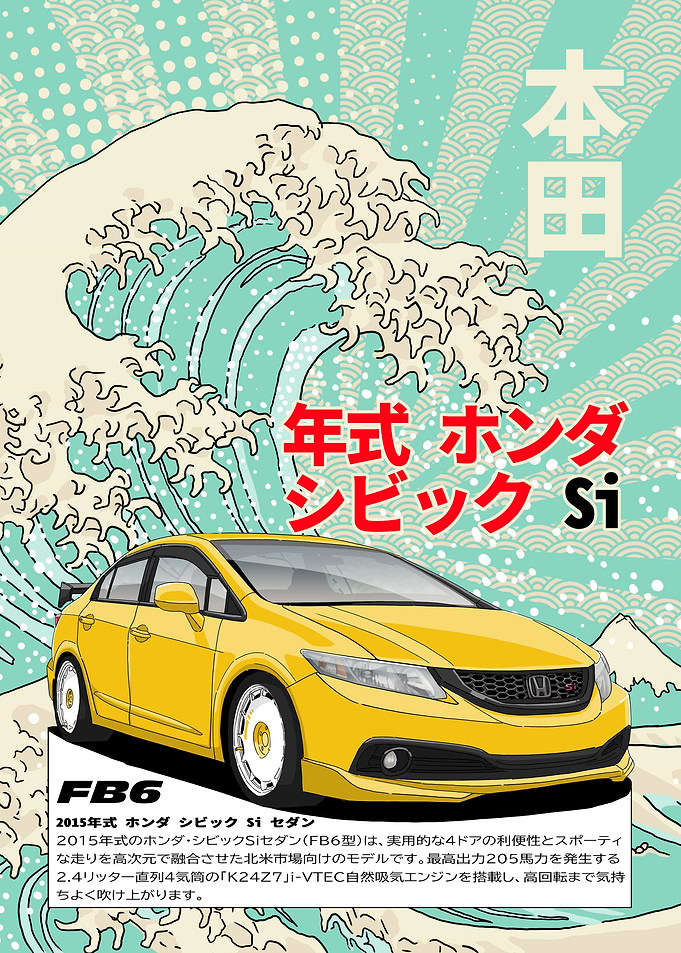 Honda Civic Si Japanese Art Poster