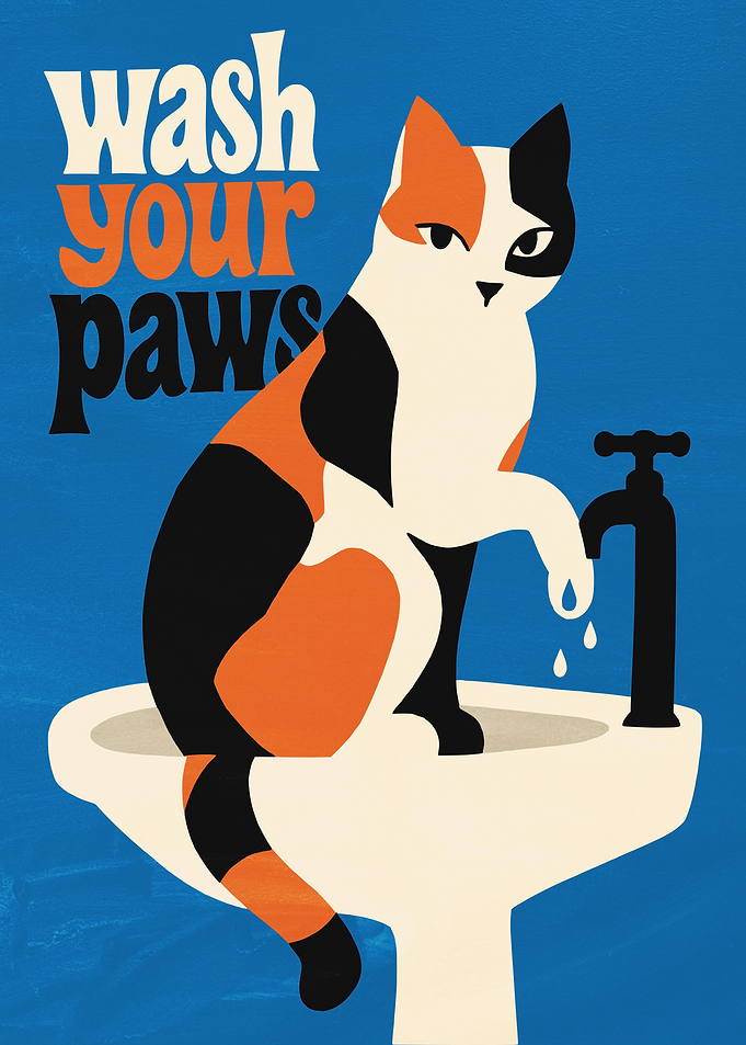 Cat Washing Paws in Sink