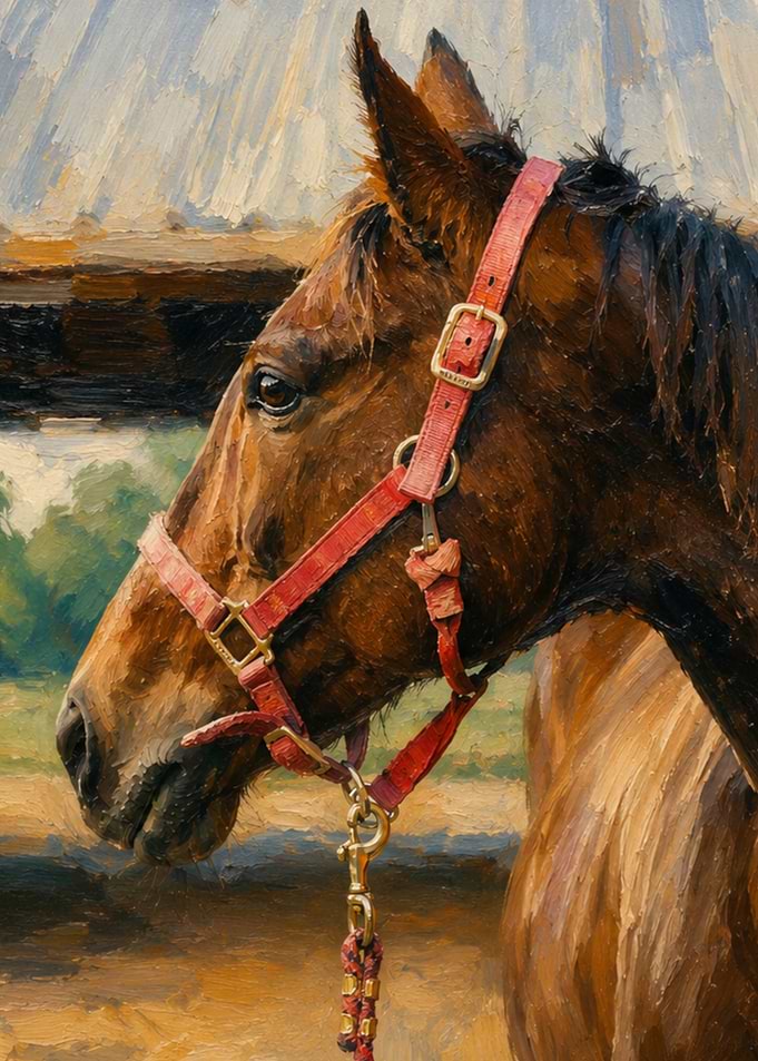 Horse Portrait with Red Halter