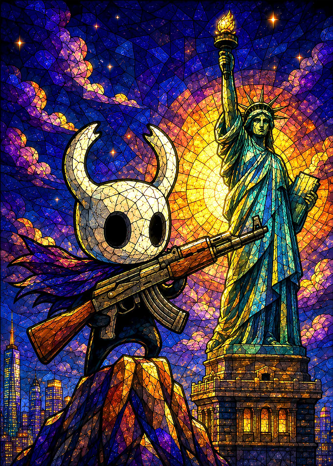 Knight with Gun and Statue of Liberty
