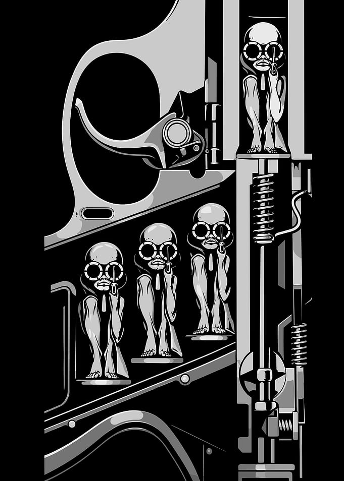 Hans Rudolph Giger Birth Machine Surreal Gun Mechanism with Figures