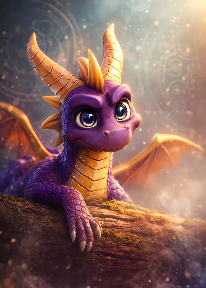 Cute Purple Dragon on a Log