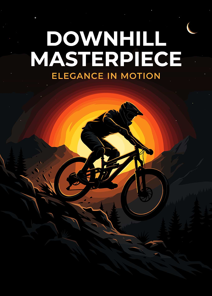 Downhill Mountain Biker at Sunset
