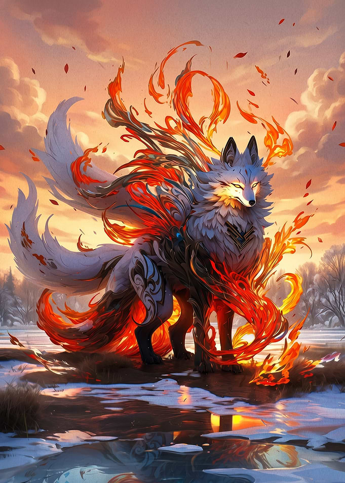 Fiery Fox Spirit in Winter Landscape
