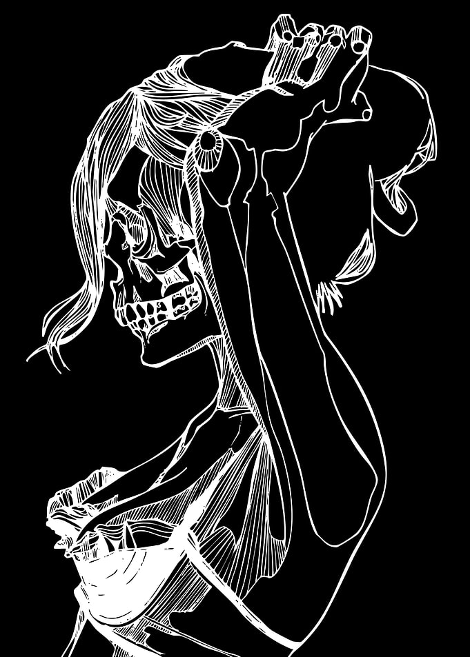 Skeleton Woman with Flowing Hair