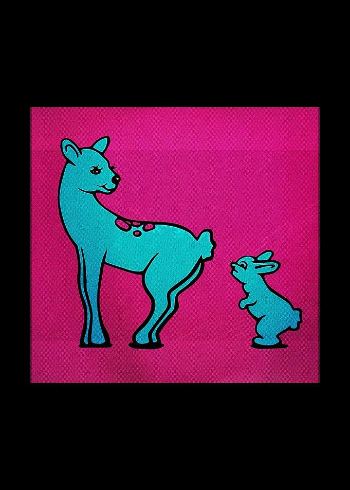 Deer and Rabbit on Pink Background