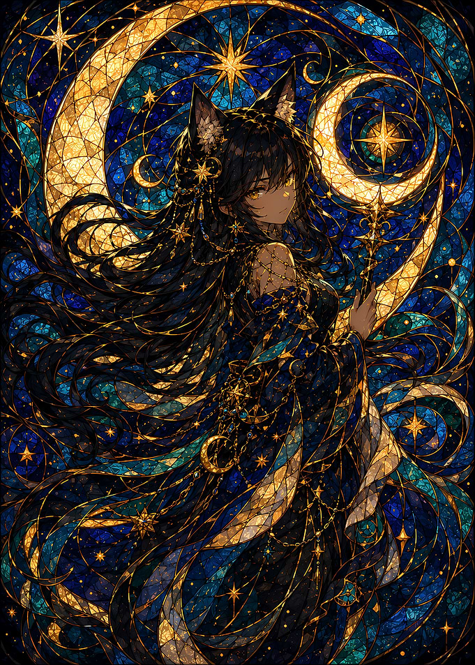 Celestial Wolf Girl Stained Glass