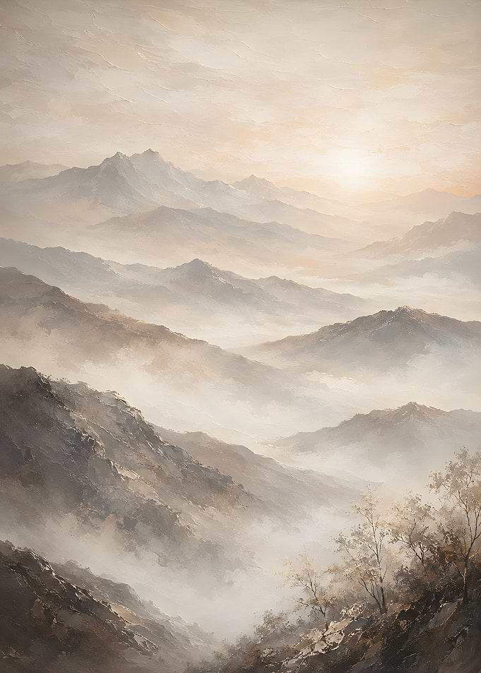Misty Mountain Landscape Painting