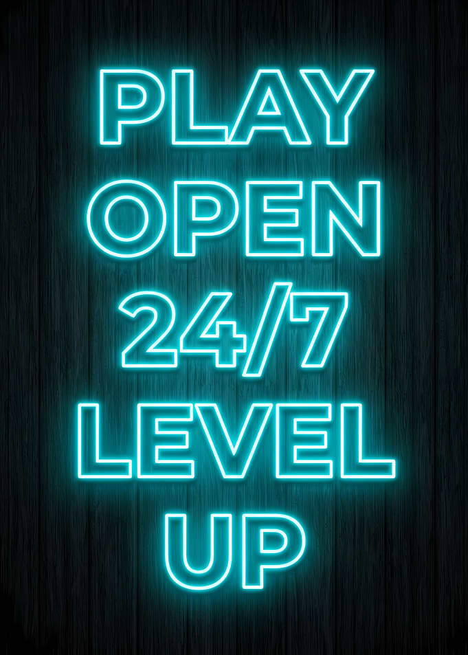 Play Open 24/7 Level Up Neon Sign