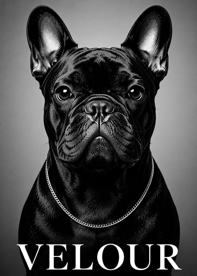 Black French Bulldog with Chain